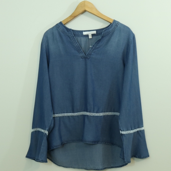 Fourteenth Place Tops - Fourteenth Place Chambray Cutout High Low Boho Too